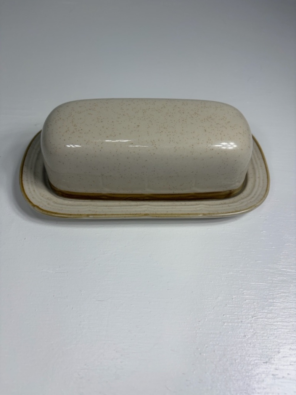 Crown manor vintage hand painted stoneware butter dish